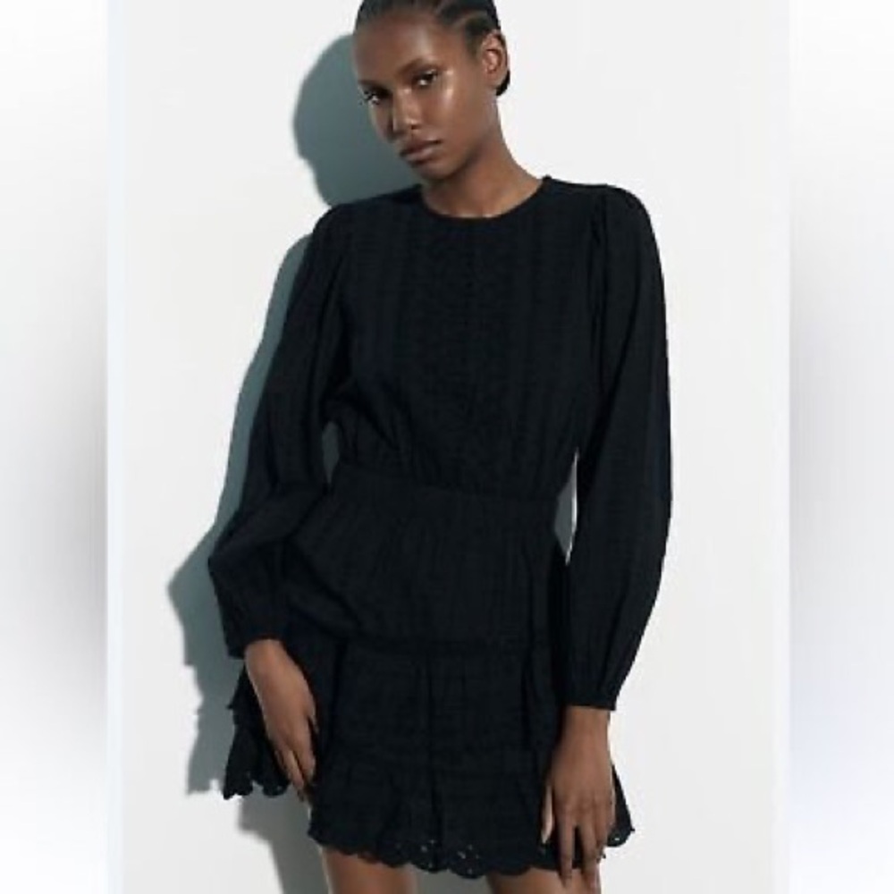 Zara Black Eyelet Mini Dress